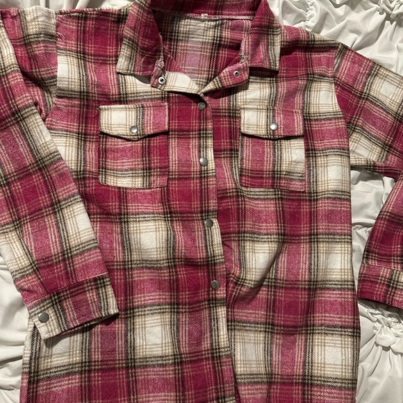 Plaid Women's Jacket - Pink and Cream - Picture 3 of 6